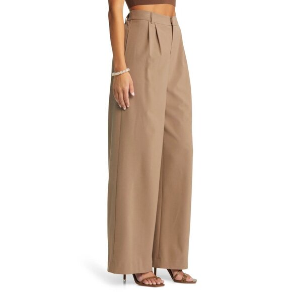 OPEN EDIT Nordstrom Relaxed Waist Wide Leg Trousers in Brown Caribou Size Small - Picture 10 of 11